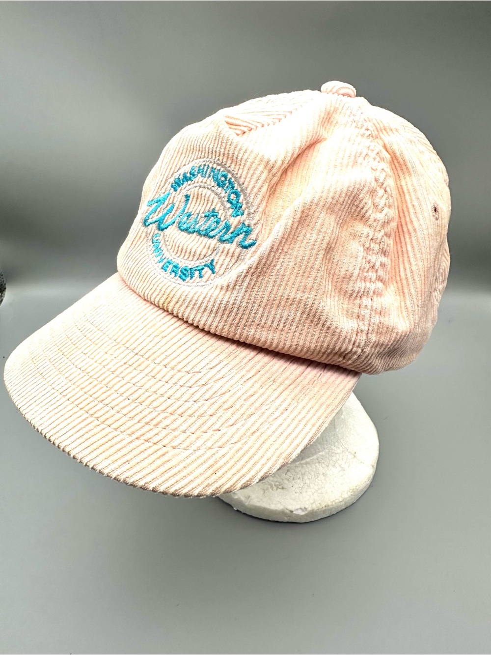Vintage Washington Western University Corduroy Hat Peach Pink Strapback Cap